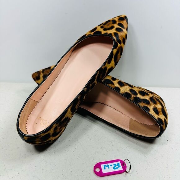 J Crew Womens Pointed Toe Brown Leopard Calf Hair Flats  Size 9,5 - Picture 1 of 7